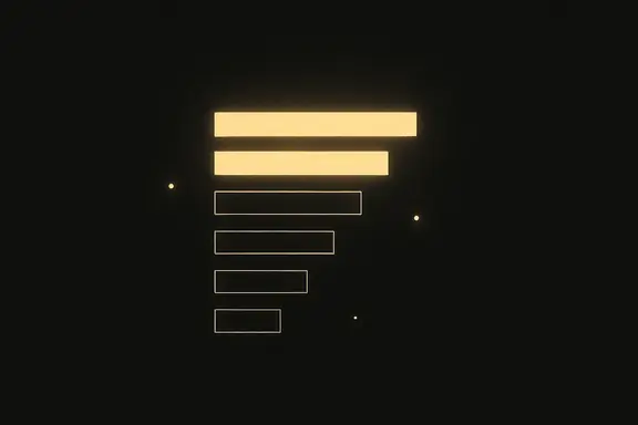 A stack of thin gold bars ranked longest to shortest, the top three glowing, on black