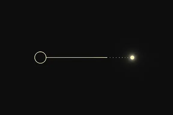 A thin gold line starting at a small open circle and ending, after a short dotted gap, in a solid glowing point on black